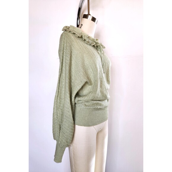 Vintage Green Wool Blend Sweater - Balloon Poet Sleeves - 80s 90s Italian XS S - Picture 6 of 10